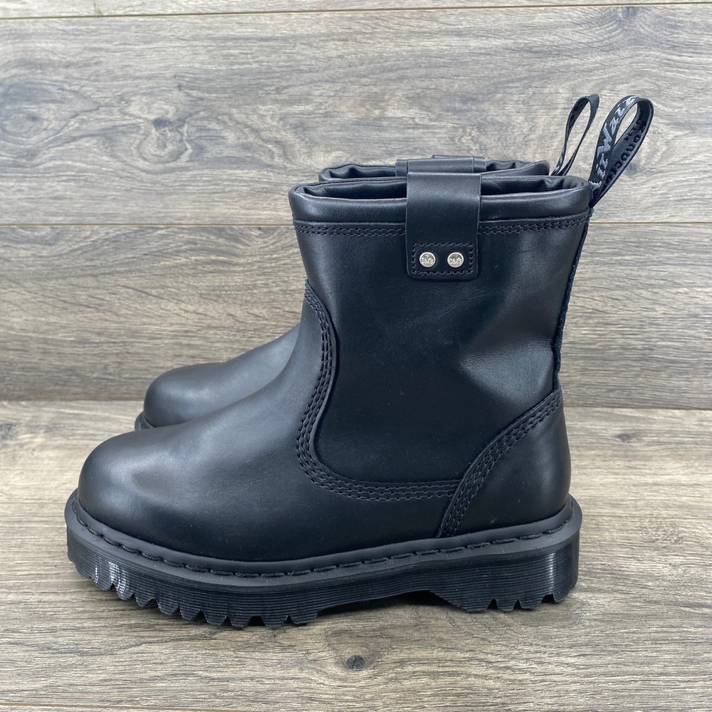 Dr Martens Anistone Lo Black Leather Pull On Boots Women US 8 UK 6 EU 39